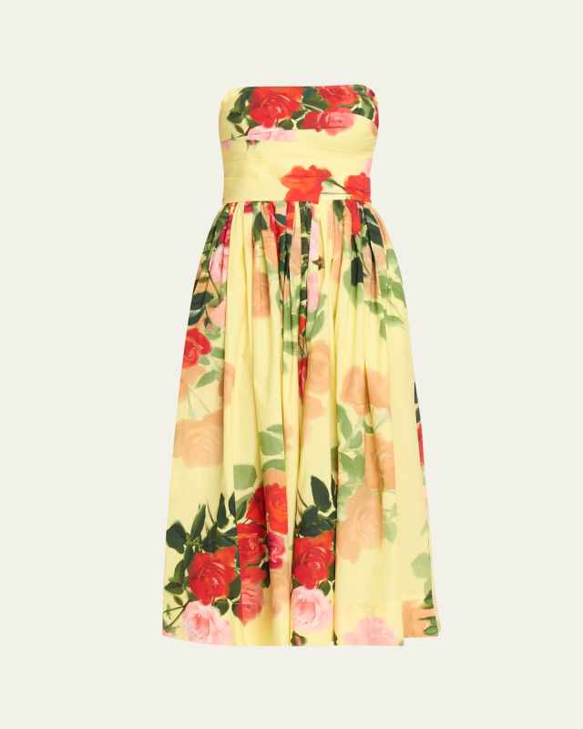 Daria Floral Strapless A-Line Midi Dress